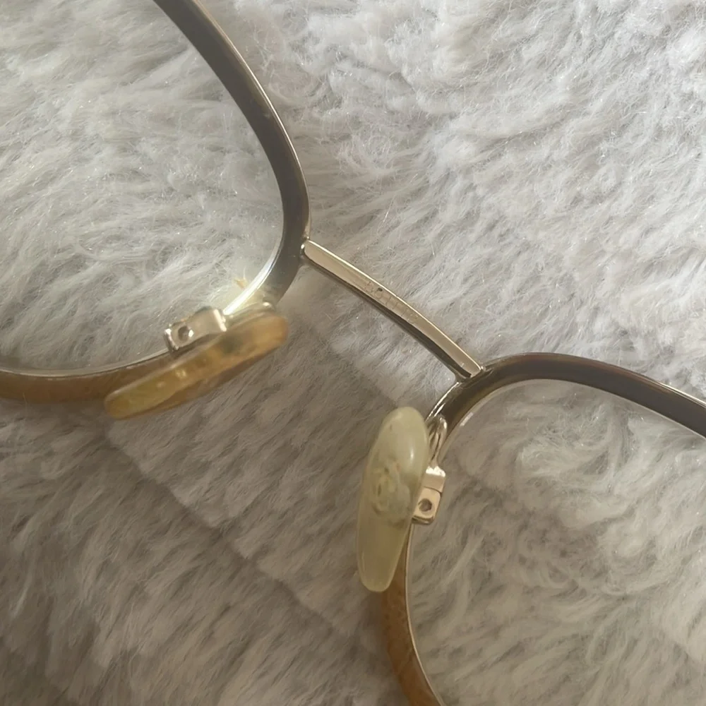 Chanel Cream Semi Half Tortoise Rim Vintage Goldtone Metal Sided Glasses